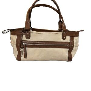 Fossil Vintage Canvas Leather Trim Bag with Leather Handles